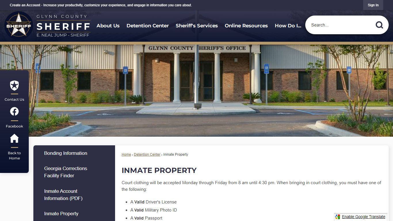 Inmate Property | Glynn County Sheriff's Office, GA